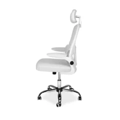 Sedia da Ufficio Ergonomica Bianca in Rete con Braccioli e Poggiatesta