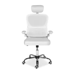 Sedia da Ufficio Ergonomica Bianca in Rete con Braccioli e Poggiatesta