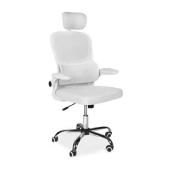 Sedia da Ufficio Ergonomica Bianca in Rete con Braccioli e Poggiatesta