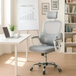 Sedia da Ufficio Ergonomica Grigio Schienale e Braccioli Regolabili