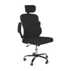 Sedia da Ufficio Ergonomica Nero in Rete con Braccioli e Poggiatesta