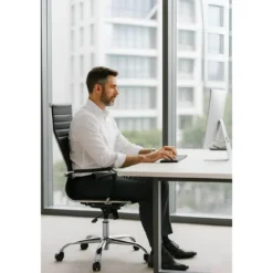Sedia da Ufficio in PVC Nero Regolabile Oscillante Moderna Schienale Alto