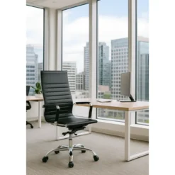 Sedia da Ufficio in PVC Nero Regolabile Oscillante Moderna Schienale Alto