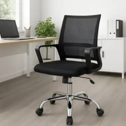 Sedia da Ufficio in Rete Traspirante Nero con Seduta Imbottita Regolabile