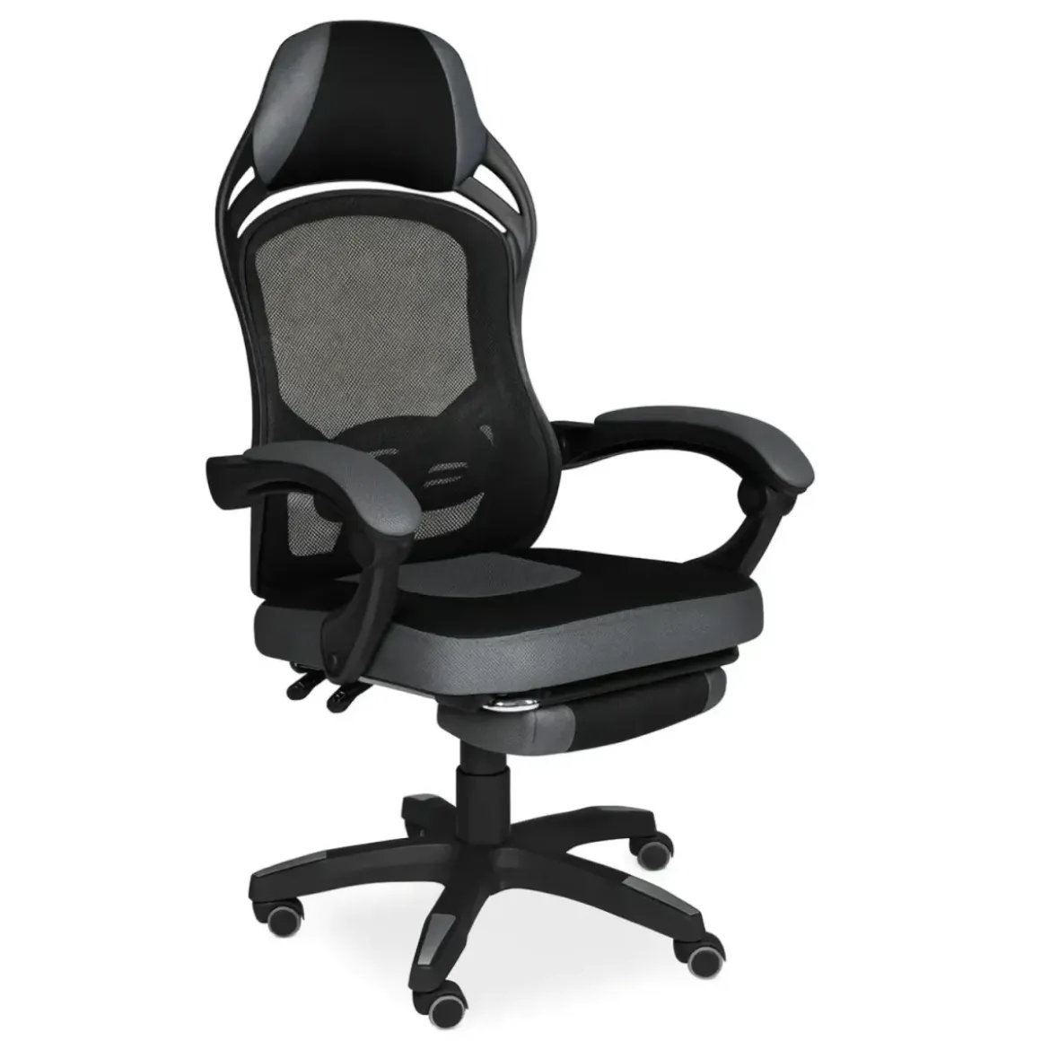 Sedia Gaming Ergonomica Nero Poggiapiedi Estensibile e Rete Traspirante
