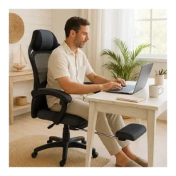 Sedia Gaming Ergonomica Nero Poggiapiedi Estensibile e Rete Traspirante