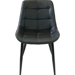 Sedia Imbottita Sala da Pranzo in Ecopelle Nero Moderna Gambe Metallo
