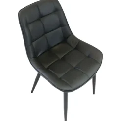 Sedia Imbottita Sala da Pranzo in Ecopelle Nero Moderna Gambe Metallo