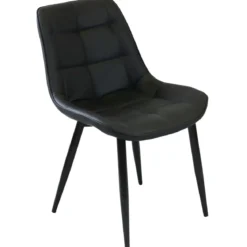 Sedia Imbottita Sala da Pranzo in Ecopelle Nero Moderna Gambe Metallo