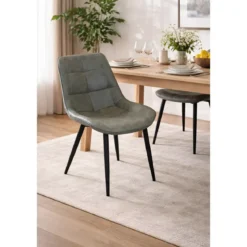 Sedia Imbottita Sala da Pranzo in Ecopelle Grigio Moderna Gambe Nere