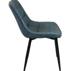 Sedia Imbottita Sala da Pranzo Seduta Ecopelle Blu Moderna Gambe Nere