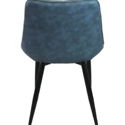 Sedia Imbottita Sala da Pranzo Seduta Ecopelle Blu Moderna Gambe Nere
