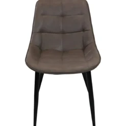 Sedia Imbottita Sala da Pranzo in Ecopelle Marrone Moderna Gambe Nere