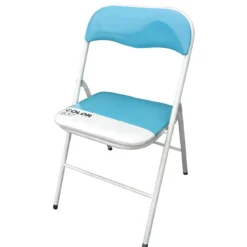 Sedia Pieghevole in Acciaio Bianco Seduta Imbottita Blu da Interno