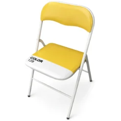 Sedia Pieghevole in Acciaio Bianco Seduta Imbottita Giallo da Interno