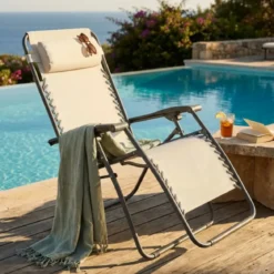 Sedia Sdraio Pieghevole in Textilene Beige da Spiaggia Giardino Balcone