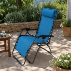 Sedia Sdraio Pieghevole in Textilene Blu da Spiaggia Giardino Balcone