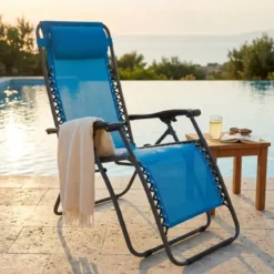 Sedia Sdraio Pieghevole in Textilene Blu da Spiaggia Giardino Balcone