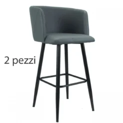2 Sedie con Seduta in Ecopelle Grigio Set di Sgabelli Alti da Bar