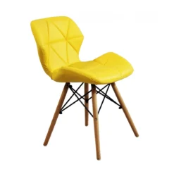 4 Sedie da Pranzo Giallo con Gambe in Legno seduta in PU