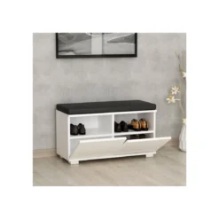 Seduta da Ingresso Scarpiera 2 Ante a Ribalta Legno con Cuscino Similpelle Pouf