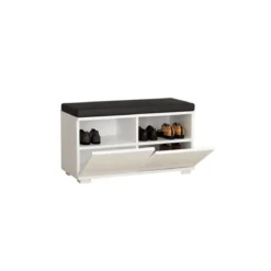 Seduta da Ingresso Scarpiera 2 Ante a Ribalta Legno con Cuscino Similpelle Pouf