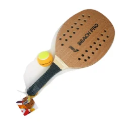 Set Beach Tennis 2 Racchette in Legno con Pallina Racchettoni da Spiaggia Mare