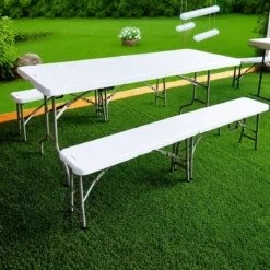 Set Birreria Richiudibile in Resina Tavolo 2 Panche Arredo Esterno Pieghevole