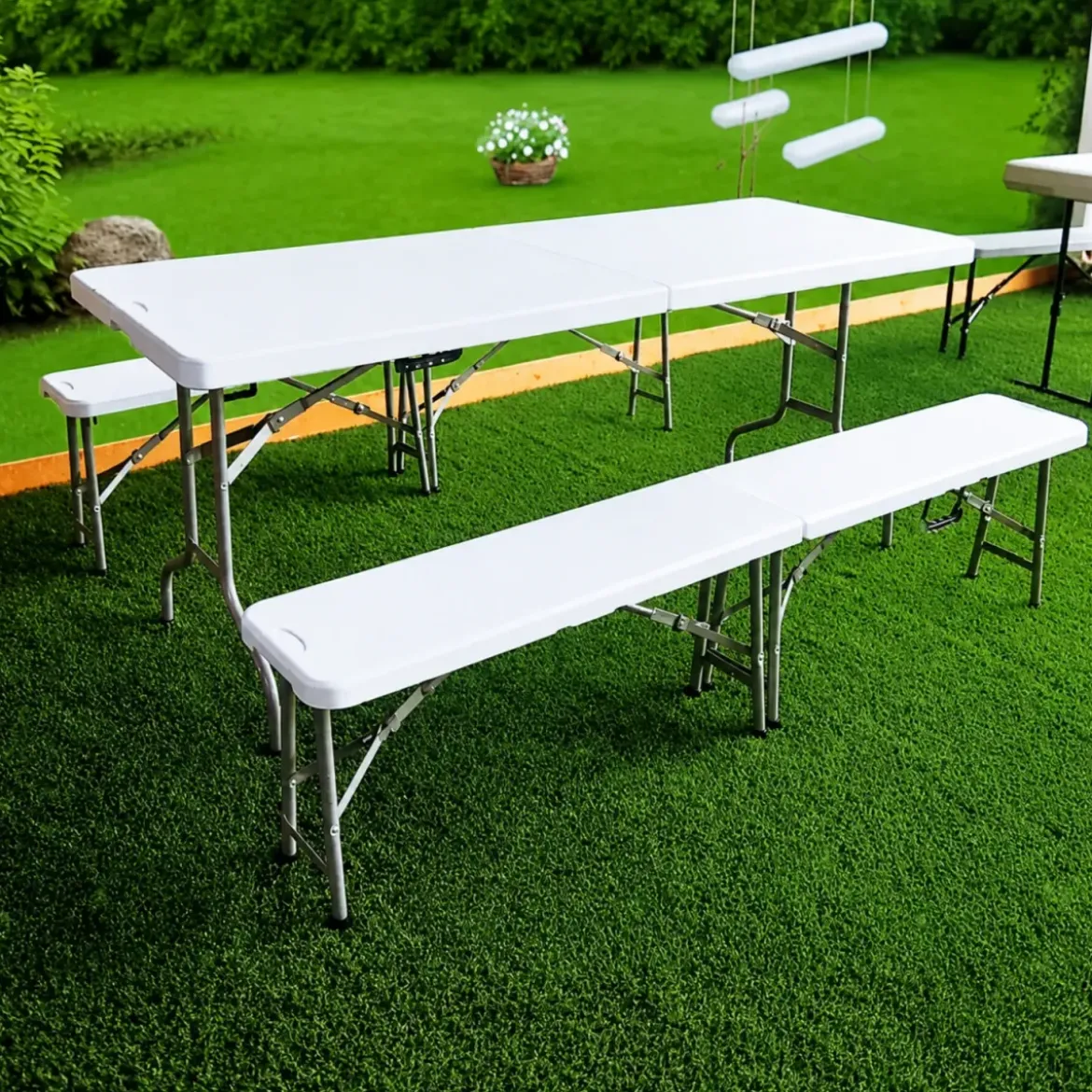 Set Birreria Richiudibile in Resina Tavolo 2 Panche Arredo Esterno Pieghevole
