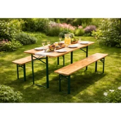 Set Birreria Tavolo 80x220 da Esterno in Legno con 2 Panche Pieghevole