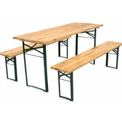 Set Birreria Tavolo 80x220 da Esterno in Legno con 2 Panche Pieghevole