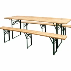 Set Birreria 220x70 in Legno Richiudibile con Tavolo 2 Panche Arredo Giardino