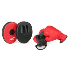 Set Boxe Guantoni 6 oz con Paracolpi 45 mm per Allenamento Rosso
