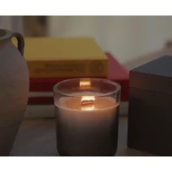 Set 3 Candele TAGU Effetto Camino in Vetro Nero con Stoppino in Legno
