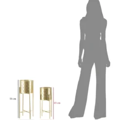 Set 2 Colonne Portavaso da Pavimento Metallo Oro Cestelli Removibili