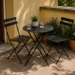 Set da Giardino Tavolo Rotondo e 2 Sedie da Esterno Pieghevoli Salvaspazio