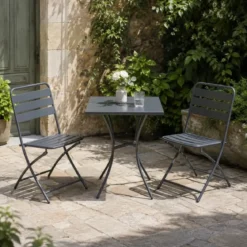 Set da Pranzo Tavolo con 2 Sedie Pieghevoli Acciaio da Giardino Esterno Balcone
