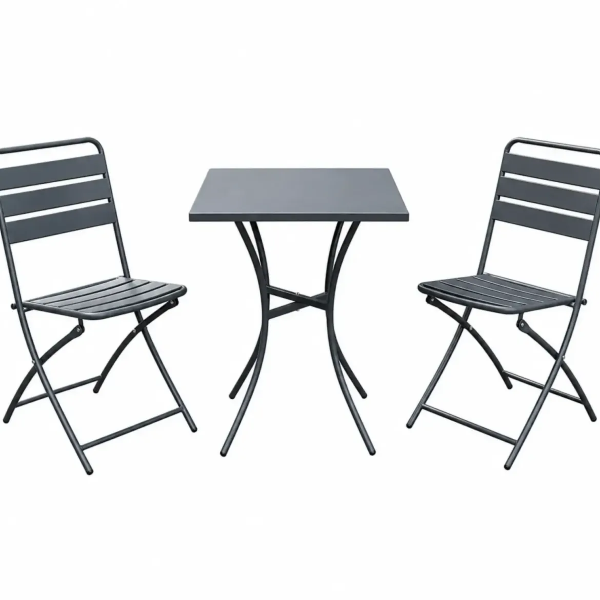 Set da Pranzo Tavolo con 2 Sedie Pieghevoli Acciaio da Giardino Esterno Balcone