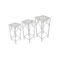 Set di 3 Fioriere per Piante Rettangolari Bianco in Metallo Antico