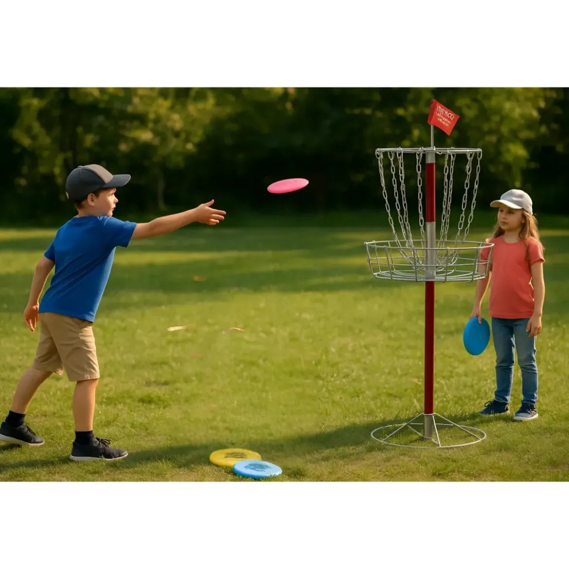 Set Disc Golf con Canestro da Esterno Completo con Dischi Colorati