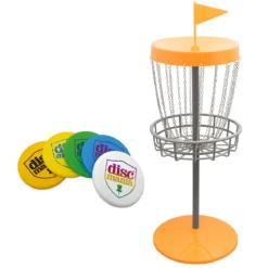 Set Disc Golf con Canestro e Dischi da Giardino Arancione Portatile