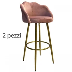 Set di 2 Sgabelli Rosa Rivestiti in Velluto a Conchiglia Sedie da Bar