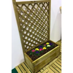 Set 2 Fioriere con Griglia in Legno Portavaso Telo Impermeabilizzante