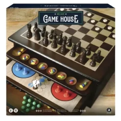 Set Giochi da Tavolo in Legno per Famiglia Vassoi Estraibili Accessori Inclusi