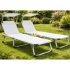 Set 2 Lettini Prendisole da Giardino Mare Pieghevoli Alluminio Bianco