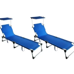 Set 2 Lettini Prendisole da Giardino Mare Pieghevoli in Alluminio Blu
