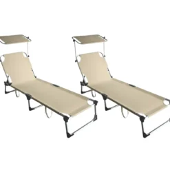 Set 2 Lettini Prendisole da Giardino Mare Pieghevoli Alluminio Beige