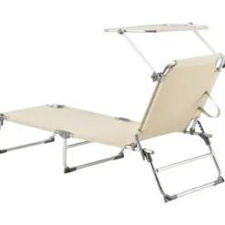 Set 2 Lettini Prendisole da Giardino Mare Pieghevoli Alluminio Beige