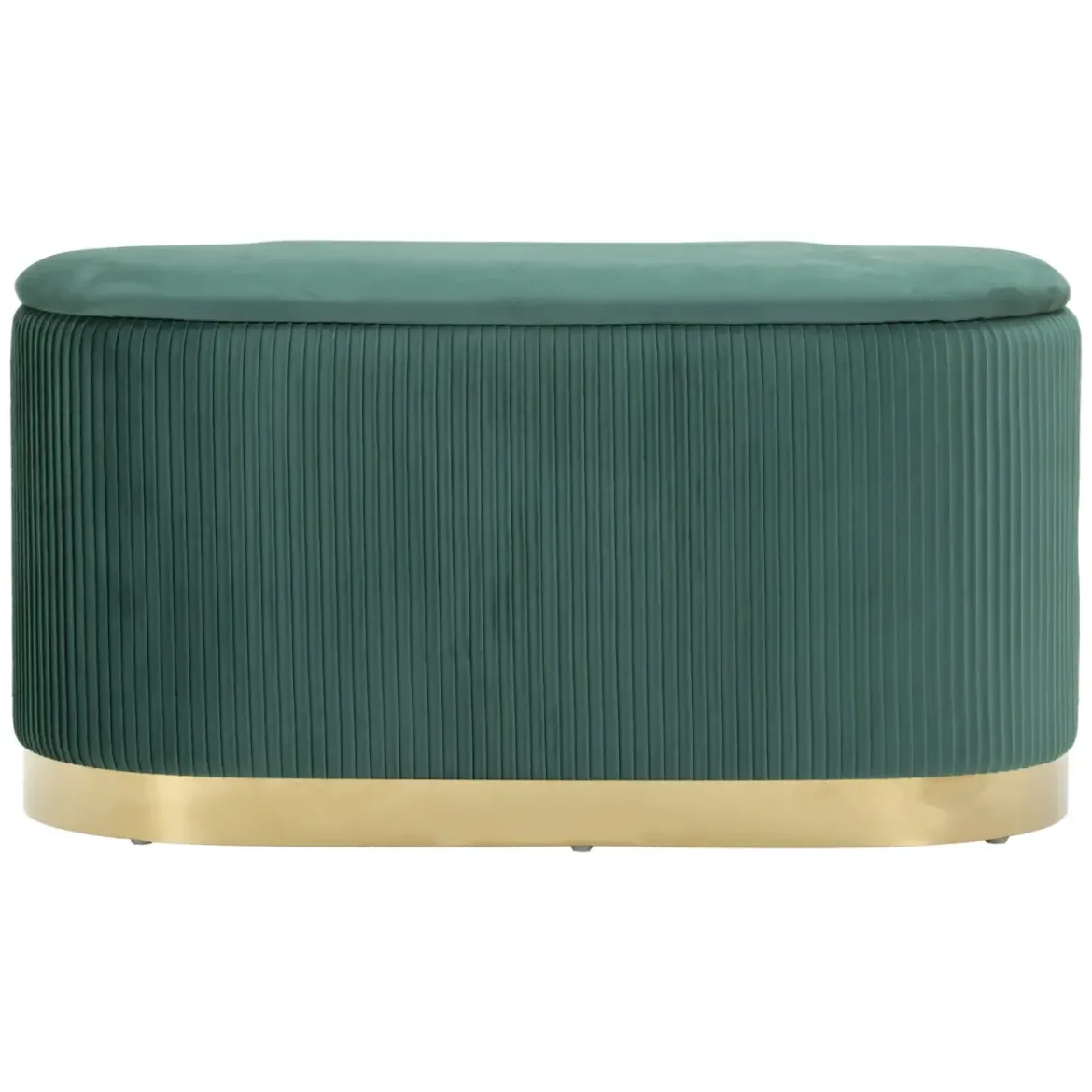 Set Panca Contenitore con 2 Pouf in Velluto Verde Oro Camera Salotto