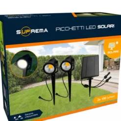 Set 2 Picchetti Luce Solare LED 3W Sensore Crepuscolare Orientabile